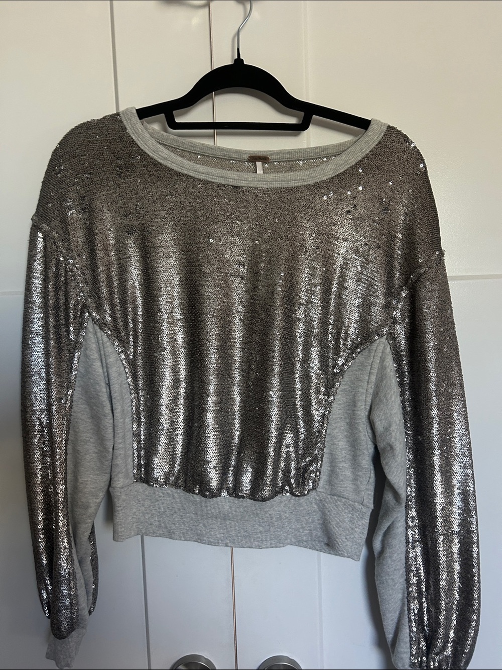 Free People Silver Sequin Sweatshirt